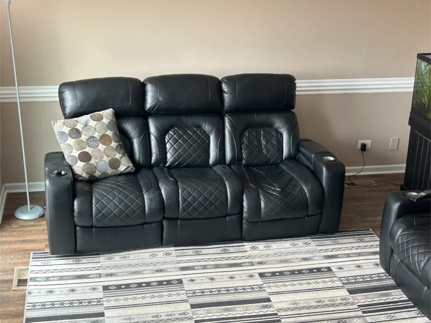 Black Faux Leather 3-Seater Reclining Sofa with Cup Holders - photo 2