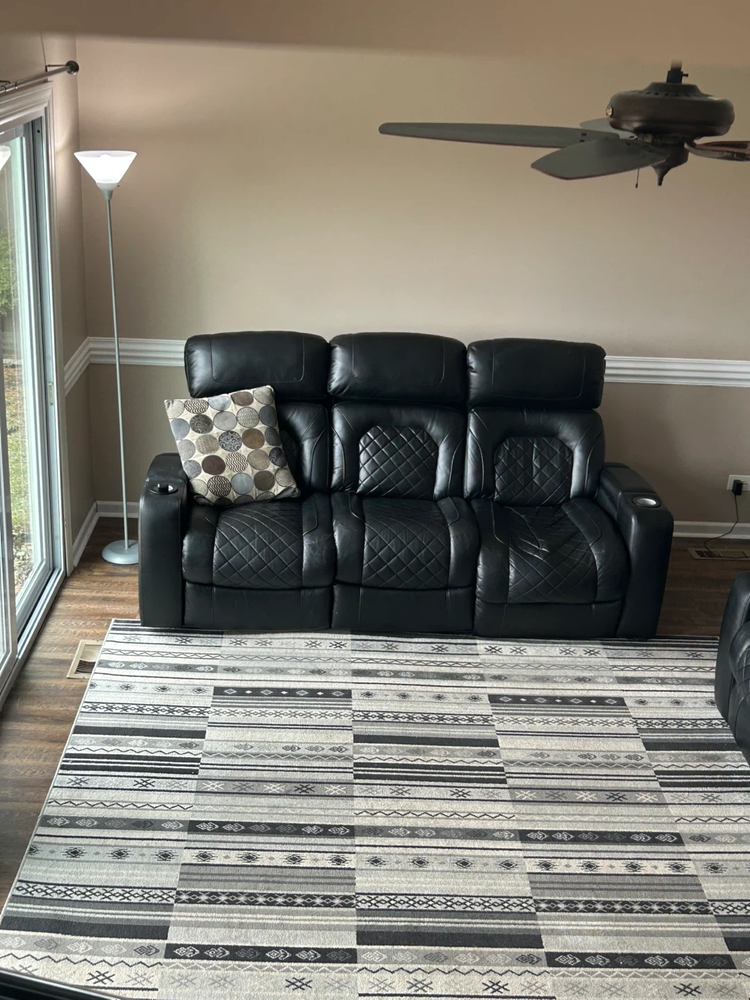 Black Faux Leather 3-Seater Reclining Sofa with Cup Holders - photo 4
