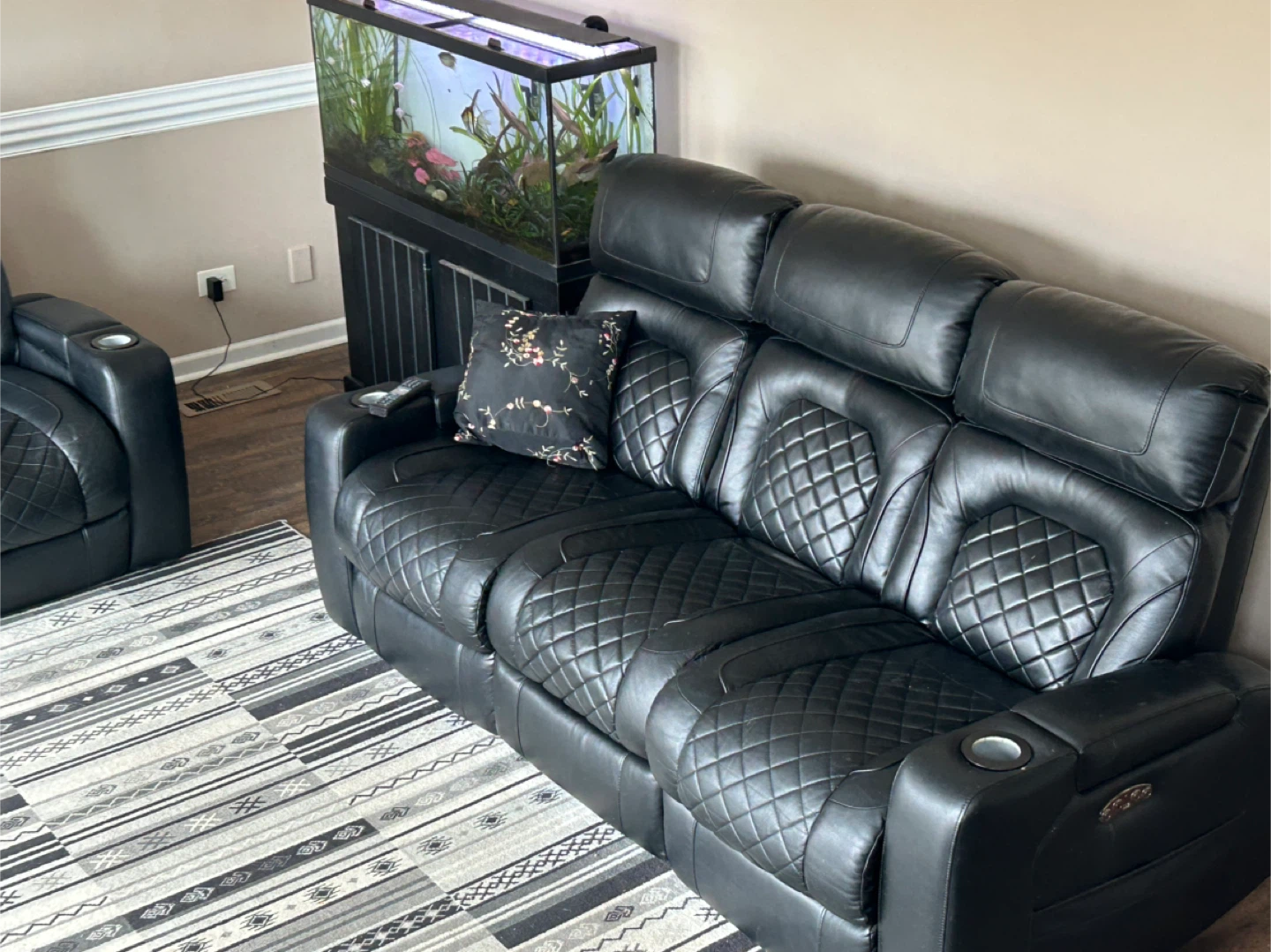 Black Faux Leather 3-Seater Reclining Sofa with Cup Holders - photo 3