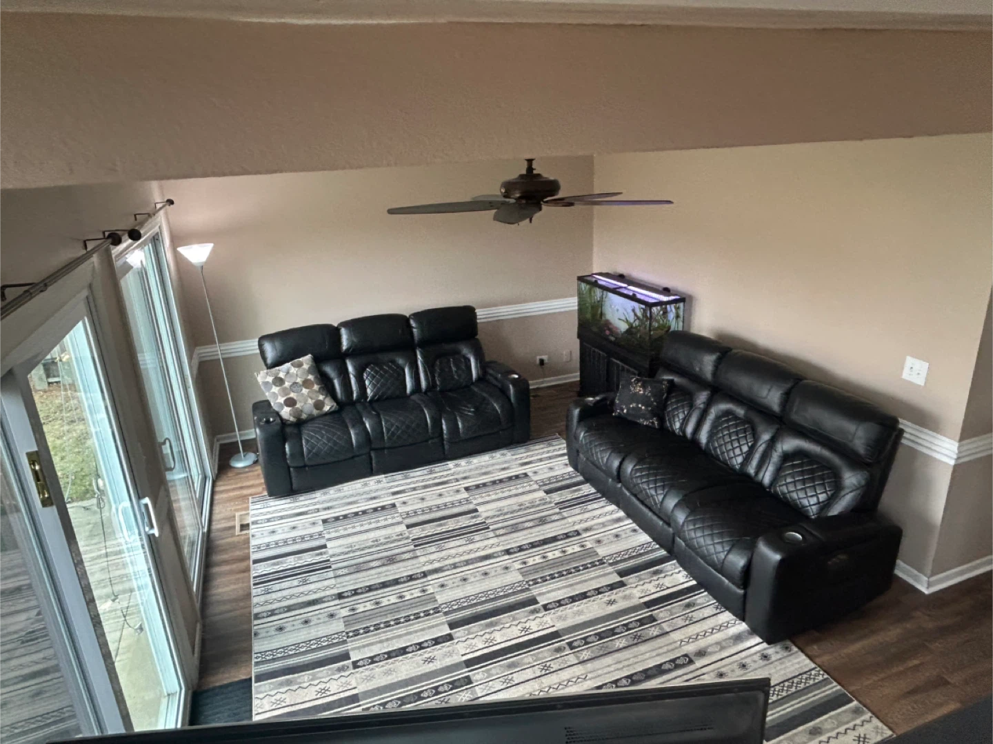Black Faux Leather 3-Seater Reclining Sofa with Cup Holders