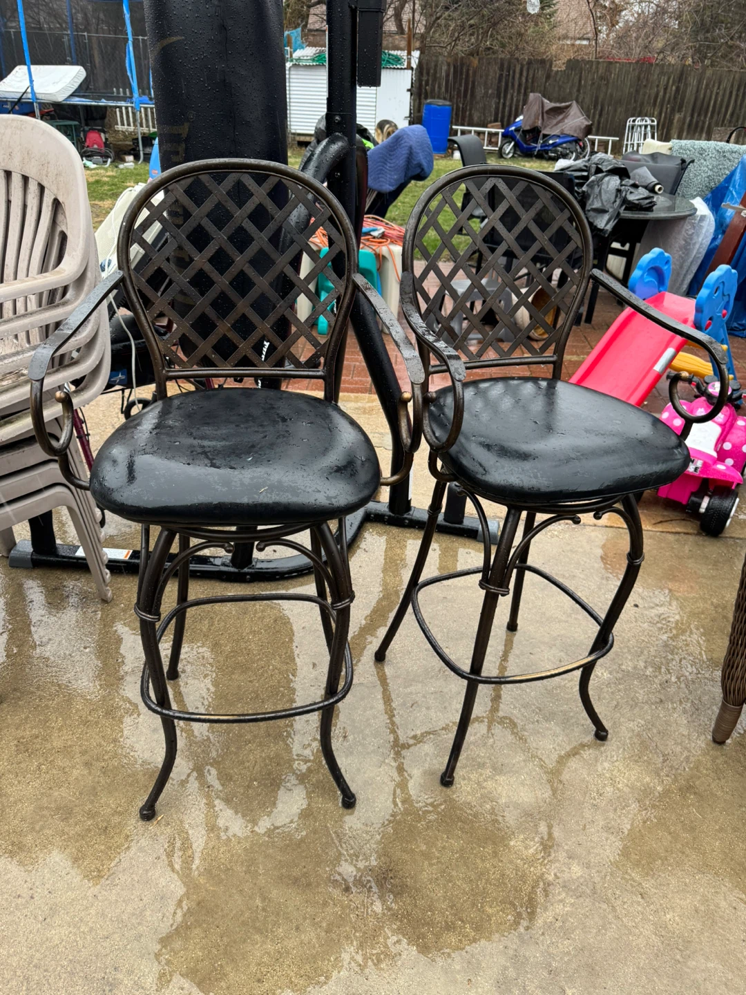 Set of 2 Black Swivel Bar Stools with Bronze Accents - photo 2