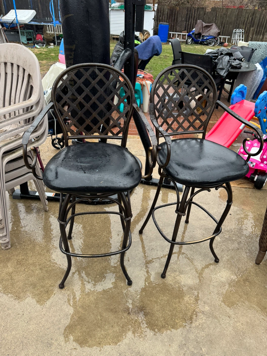 Set of 2 Black Swivel Bar Stools with Bronze Accents