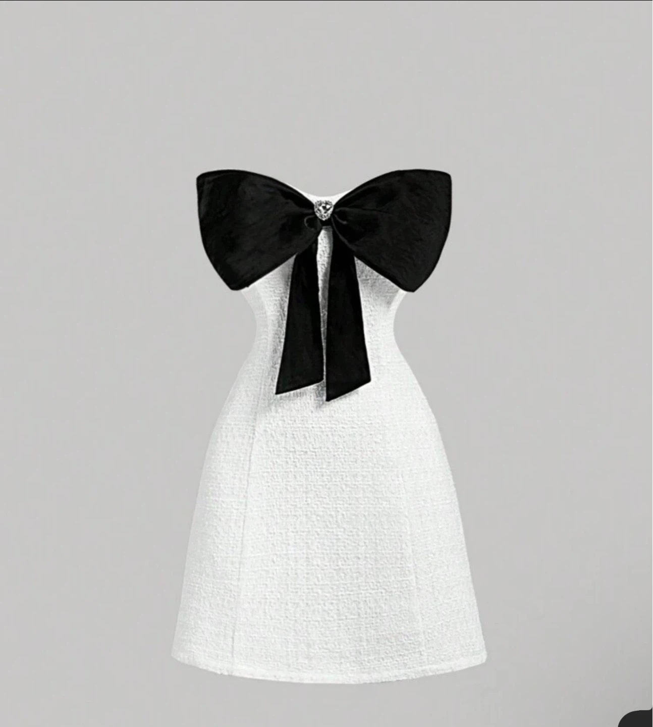 White Tweed Dress with Black Bow