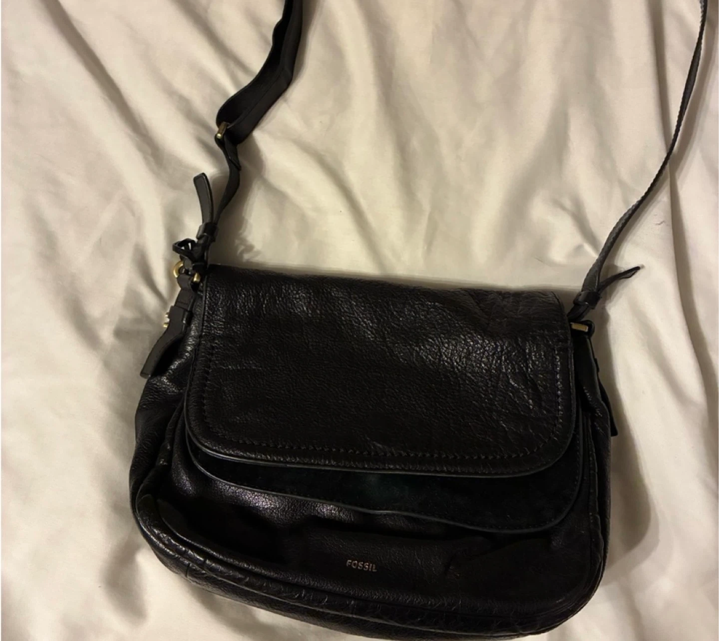 Black Fossil Leather Shoulder Bag