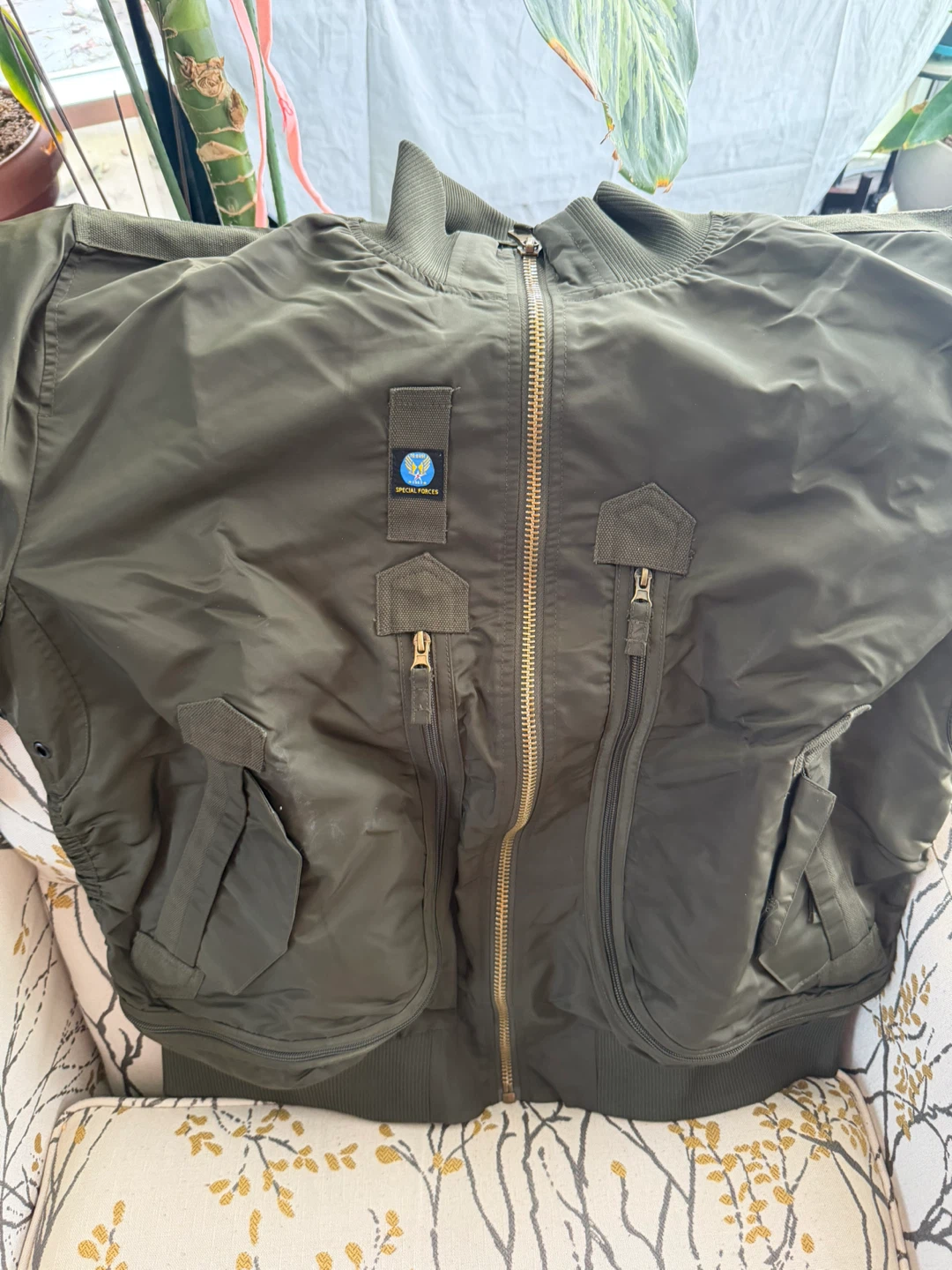 Olive Green Bomber Jacket with Special Forces Patch - photo 2