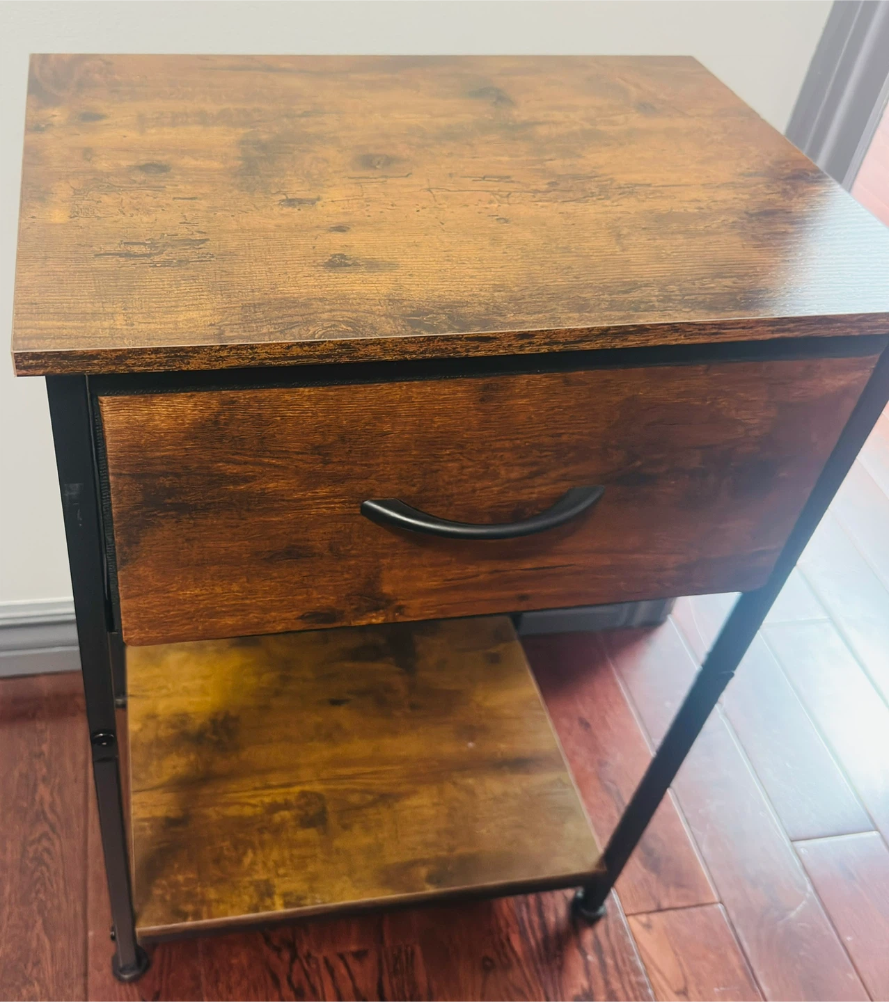 Rustic Wood Nightstand with Drawer - photo 4