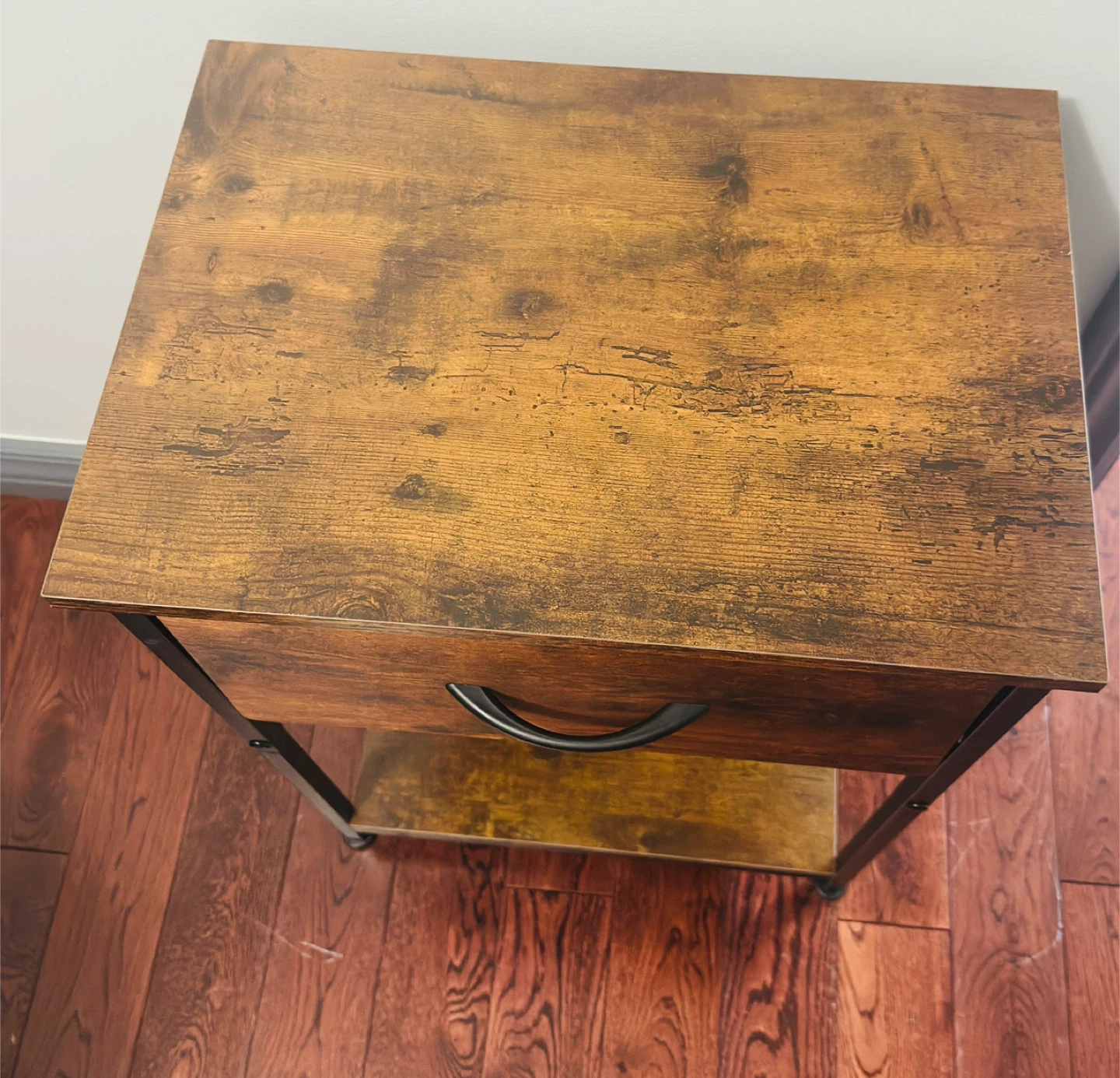 Rustic Wood Nightstand with Drawer - photo 2