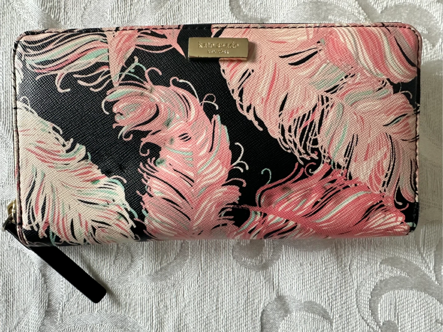 Kate Spade Feather Print Zip Around Wallet