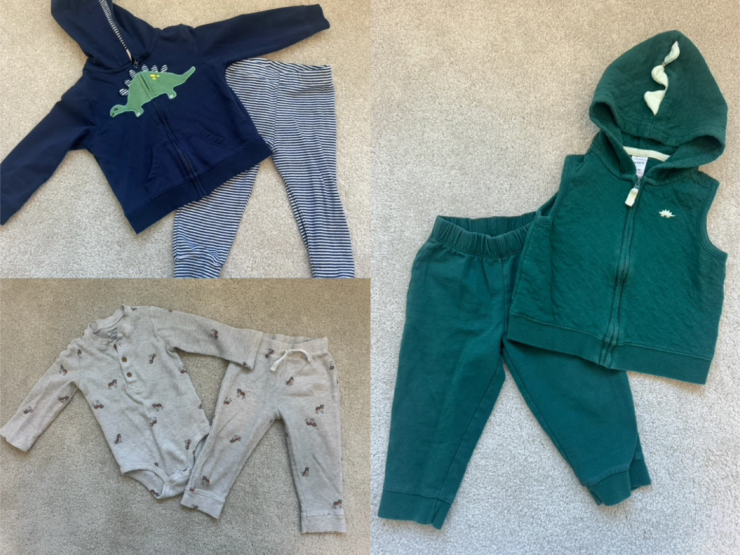 Carter's 3 Sets Baby Boy Outfits - Dinosaur Theme (Size 18M)