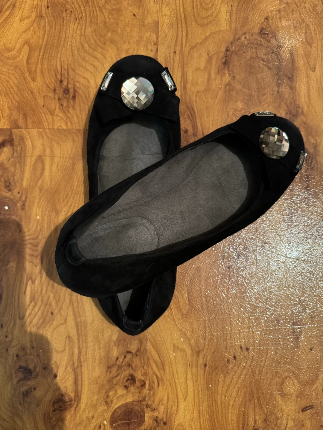 Stuart Weitzman Black Suede Embellished Ballet Flats