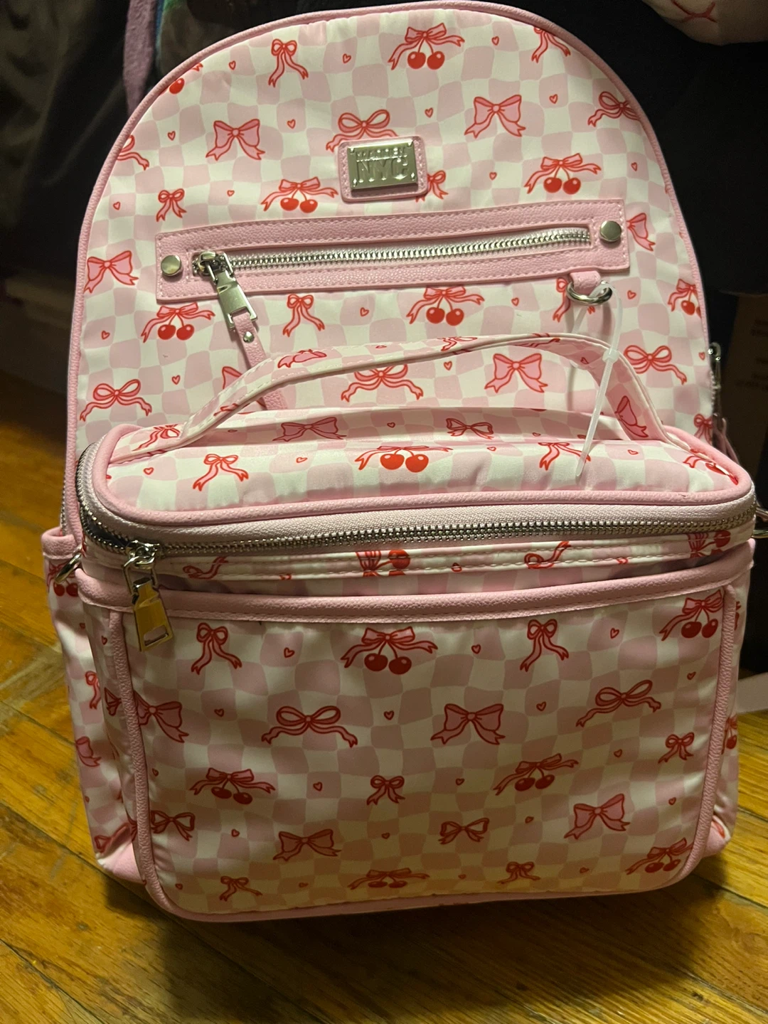 Madden NYC Pink Cherry & Bow Checkered Backpack - photo 4