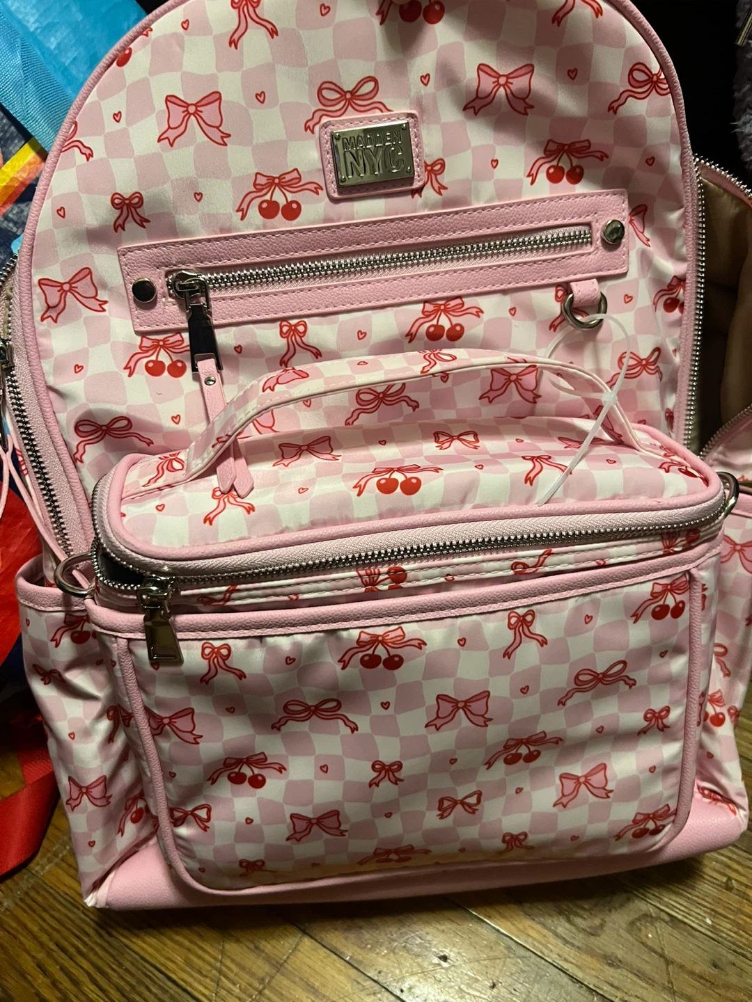 Madden NYC Pink Cherry & Bow Checkered Backpack - photo 2