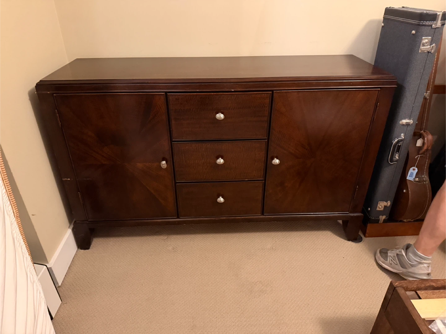 Dark Wood Buffet/Credenza with 3 Drawers and 2 Doors