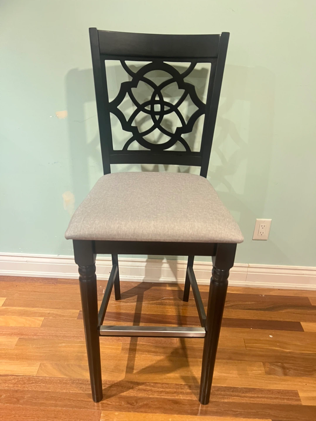 Black Bar Stool with Grey Padded Seat