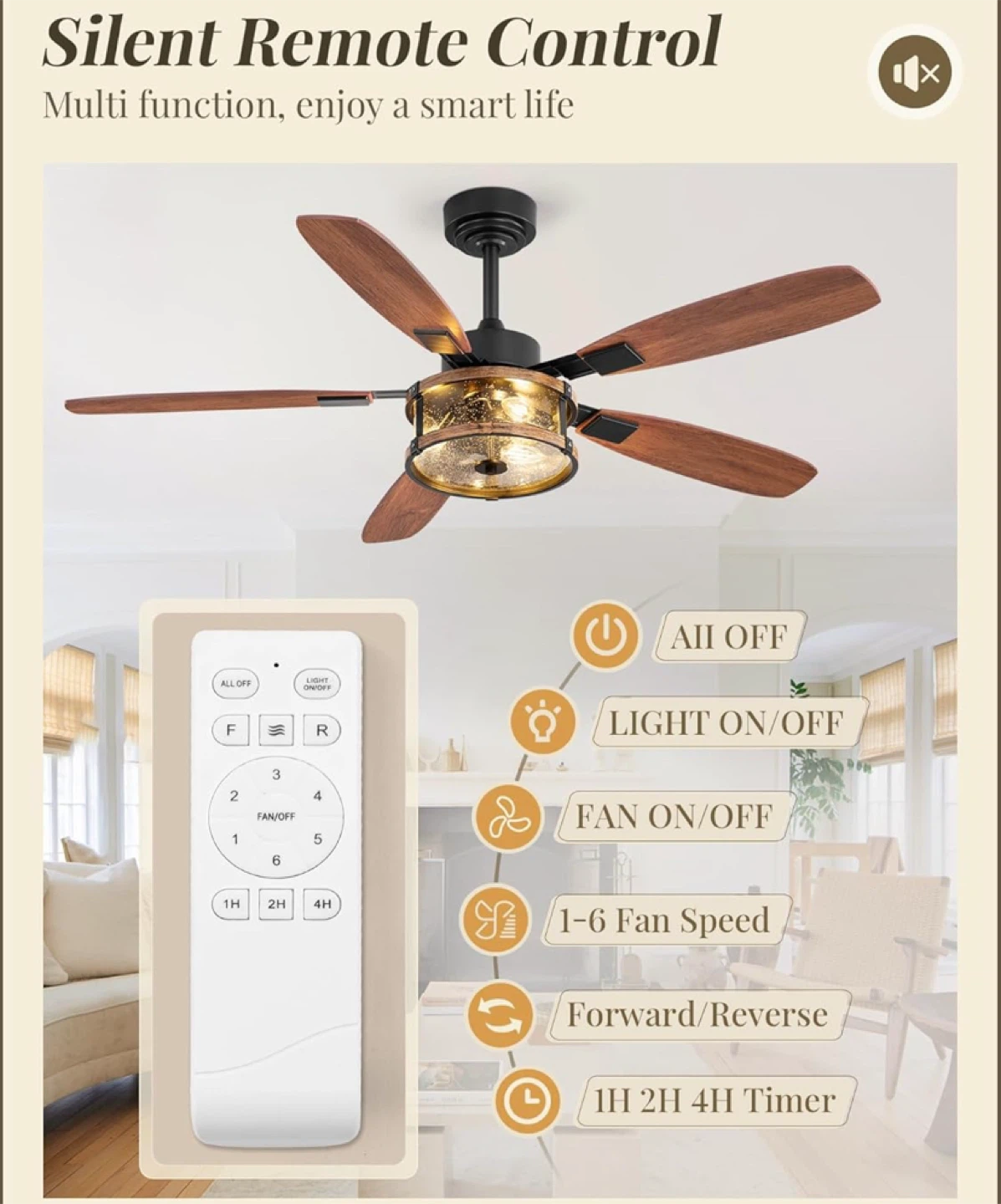 5-Blade Ceiling Fan with Light and Remote Control