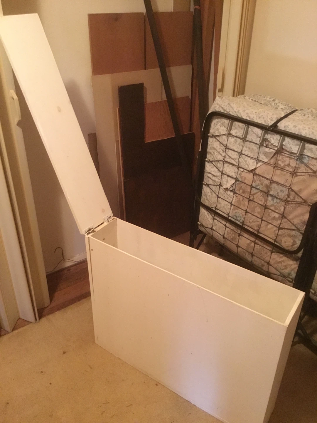 Hand made rectangular wood cabinet w/ hinged lid