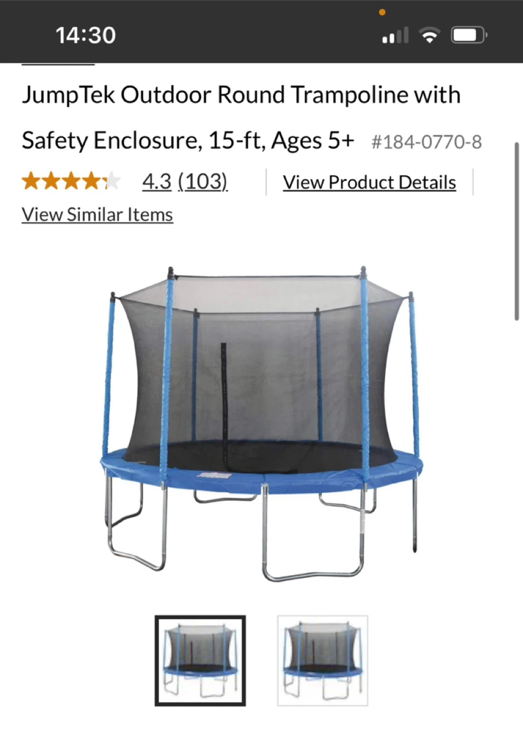 JumpTek Outdoor Round Trampoline with Safety Enclosure, 15-ft
