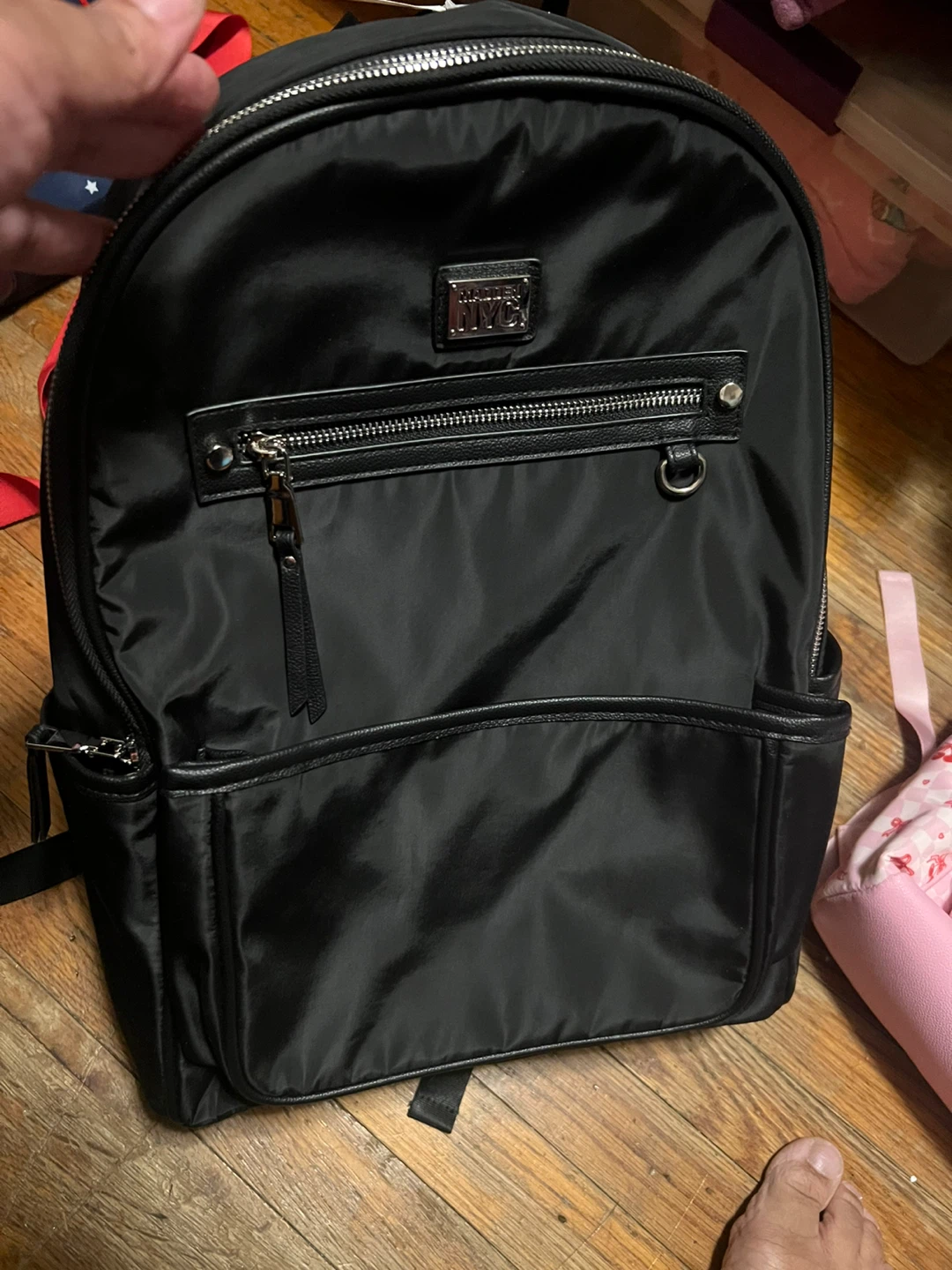 Black Nylon Backpack with Faux Leather Trim - photo 4