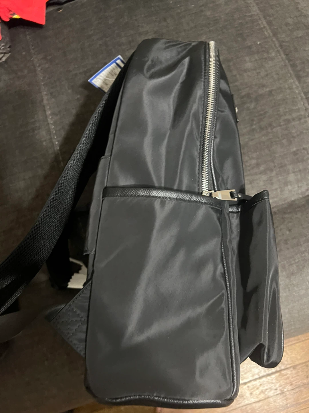 Black Nylon Backpack with Faux Leather Trim - photo 2