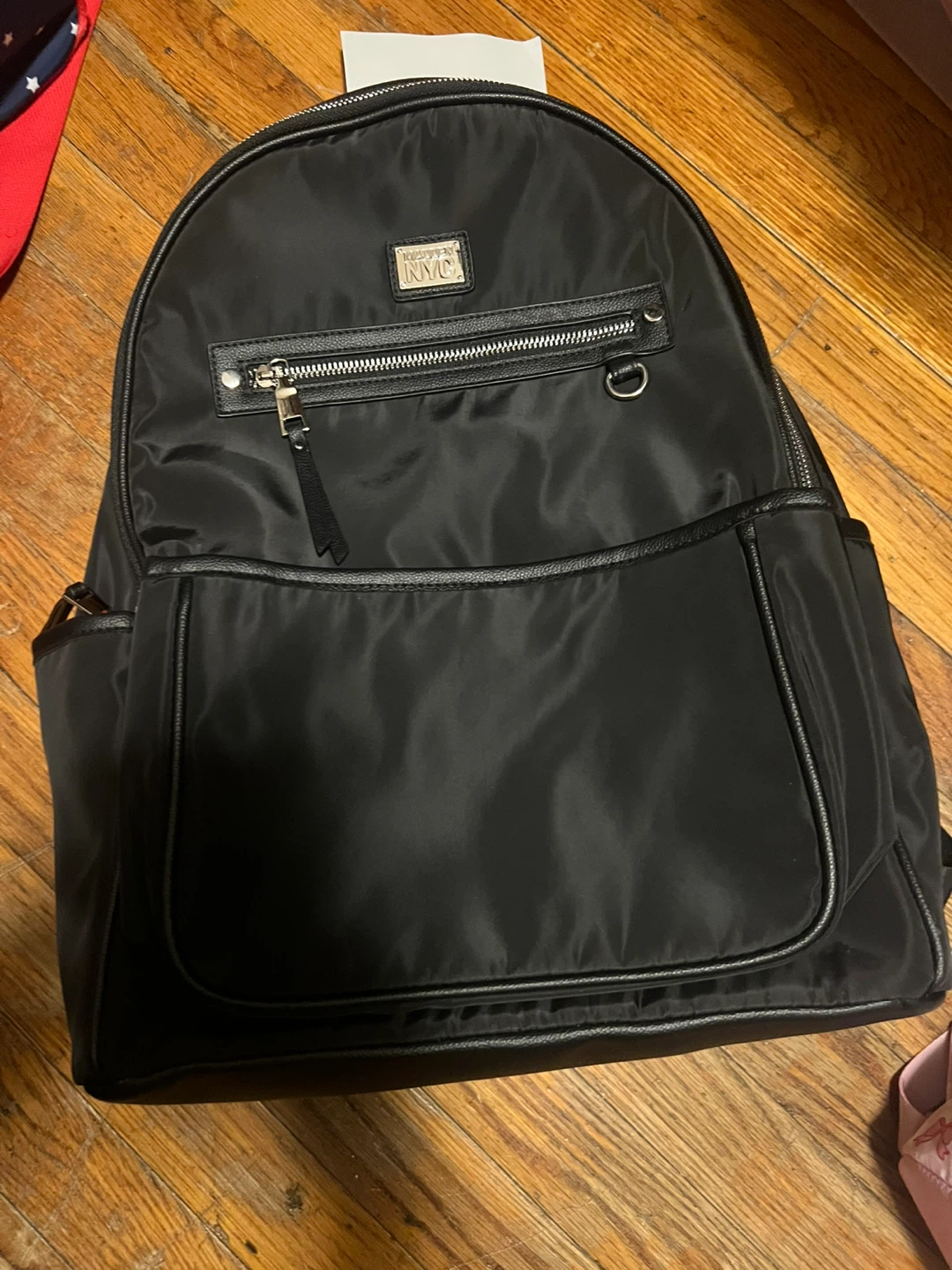 Black Nylon Backpack with Faux Leather Trim - photo 5