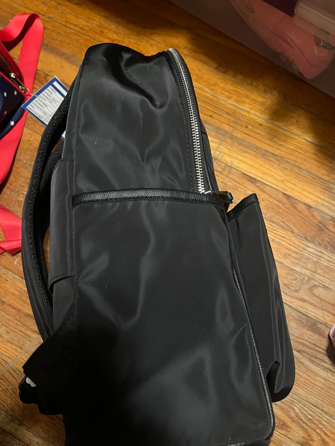 Black Nylon Backpack with Faux Leather Trim - photo 3