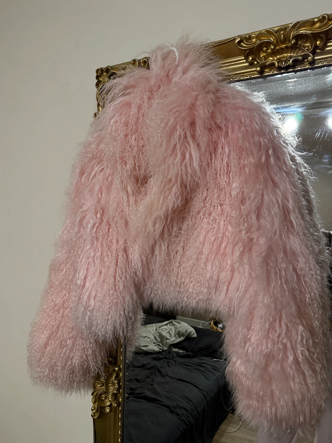 Hand made pink mongolian coat/1970’s rabbit fur