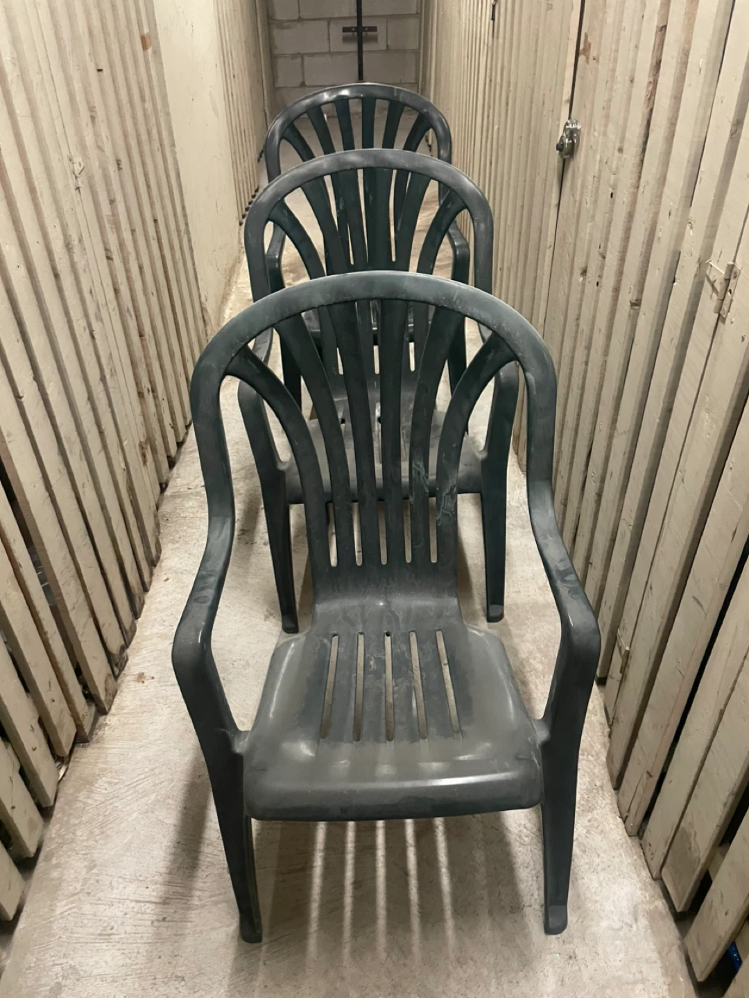 Set of 3 Dark Grey Plastic Patio Chairs
