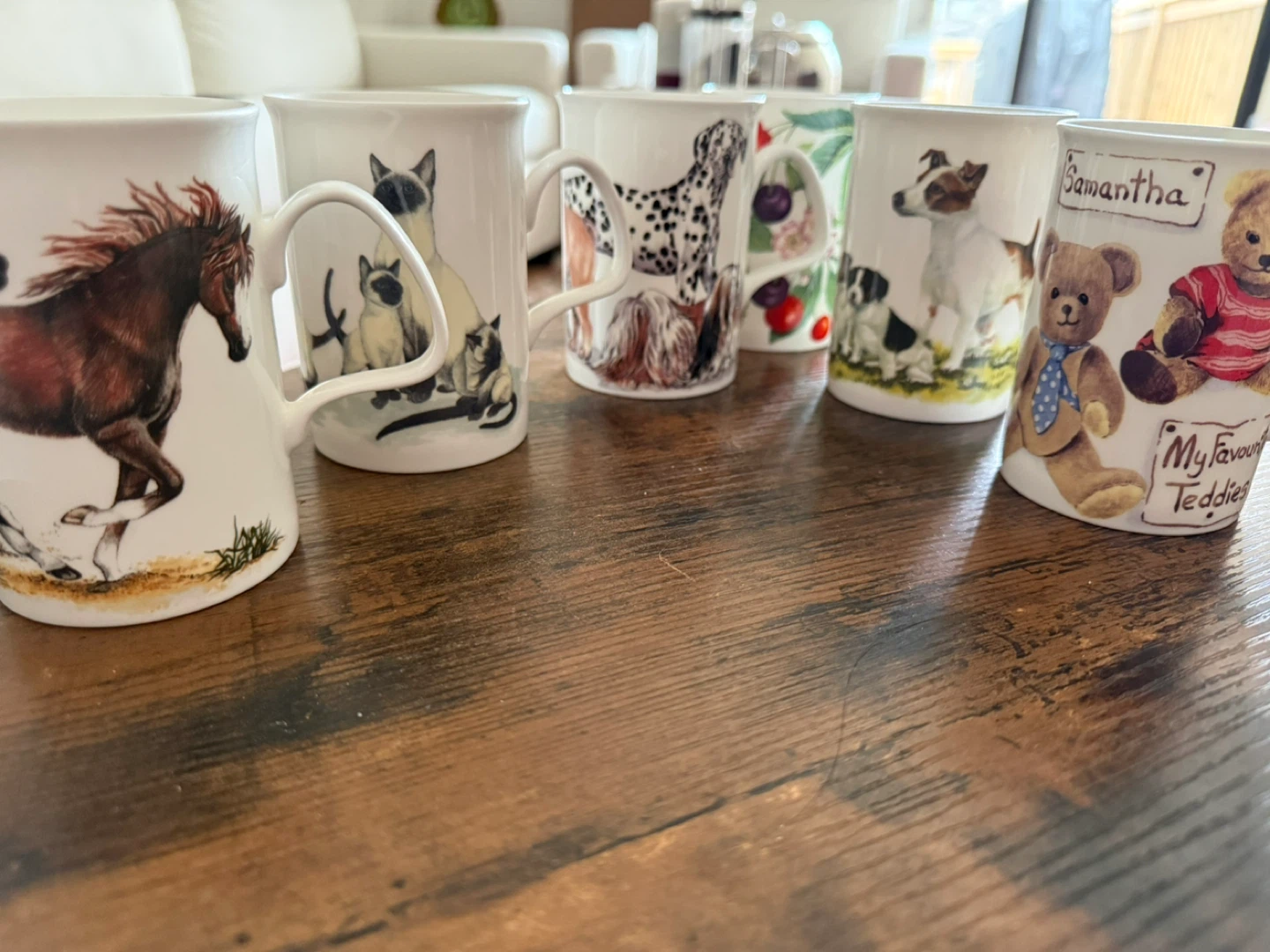Collection of Mugs with Animal and Fruit Designs