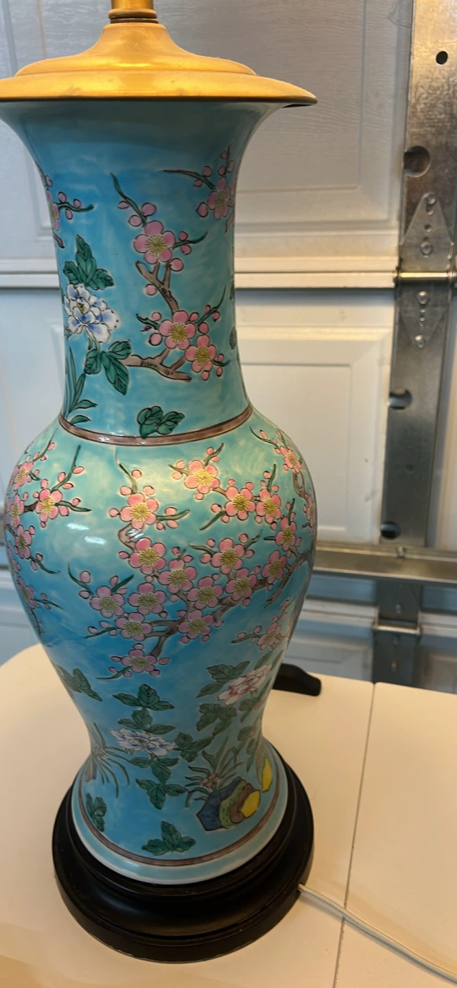Blue Floral Ceramic Table Lamp - photo 3
