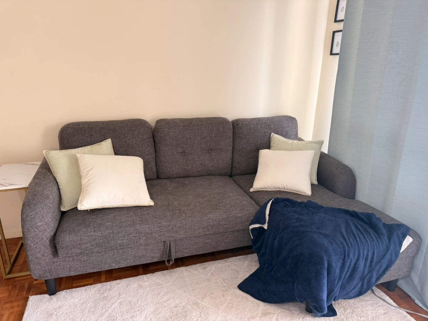 Gray Sectional Sofa Bed (get blanket and cushions for free!)