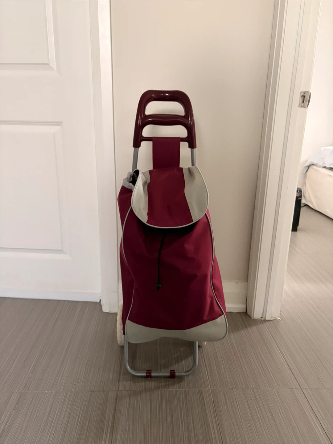 Maroon Rolling Shopping Cart with Wheels