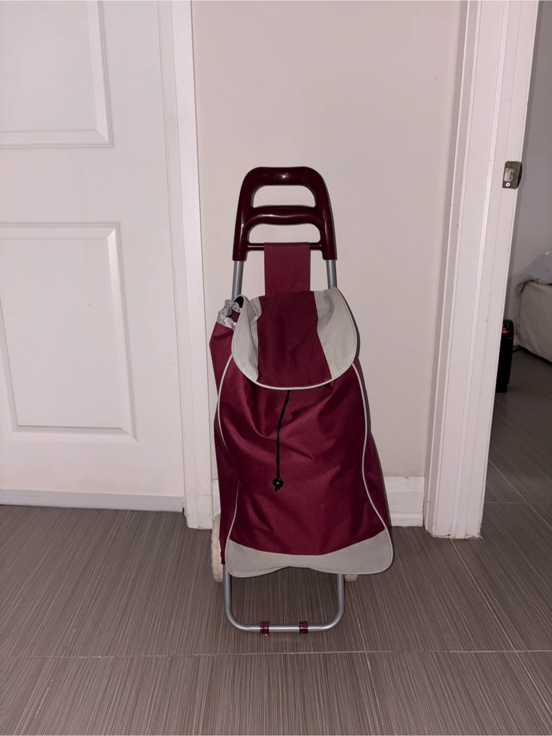 Maroon Rolling Shopping Cart with Wheels - photo 2