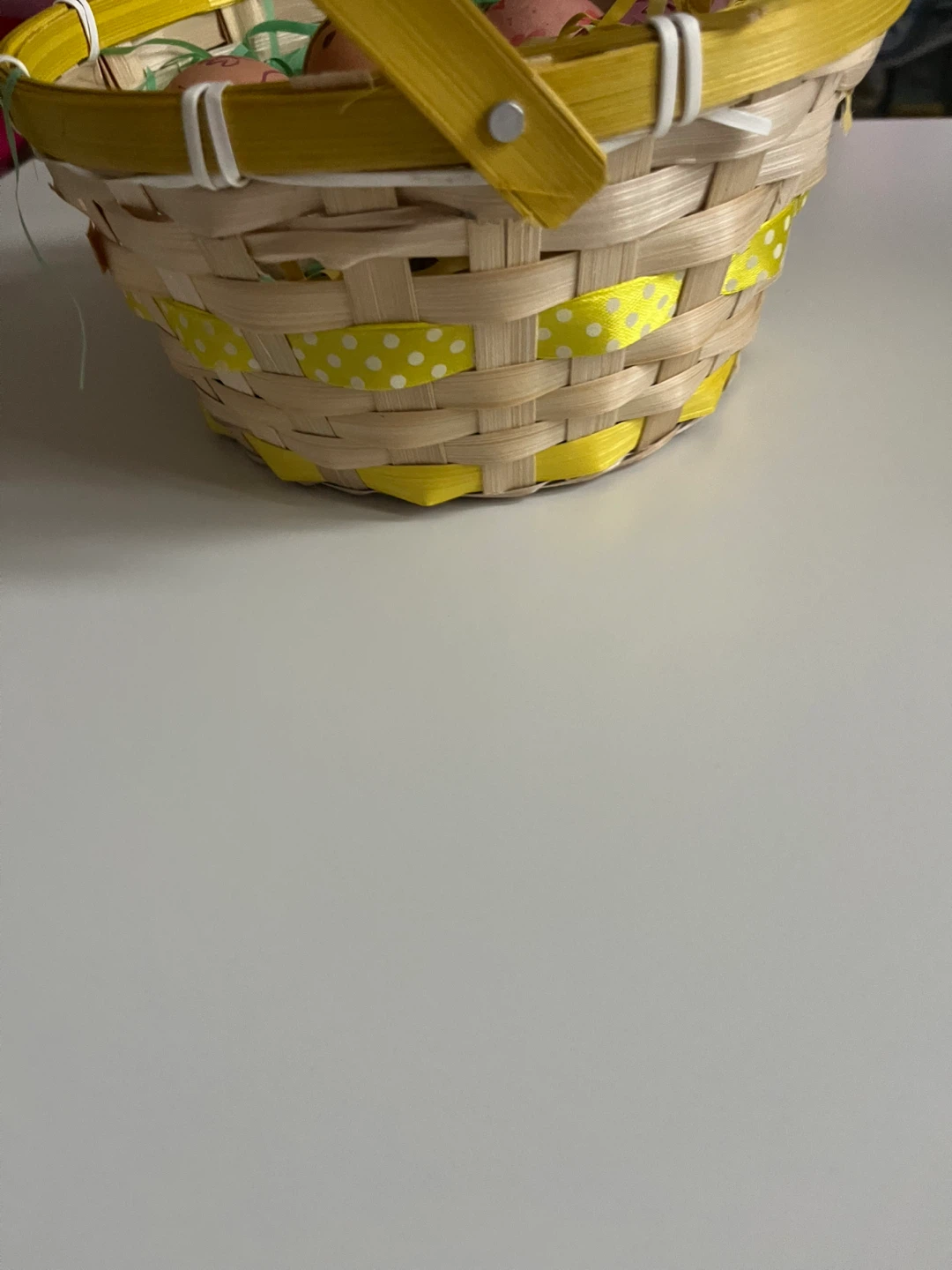 Woven Basket with Yellow Ribbon Accents