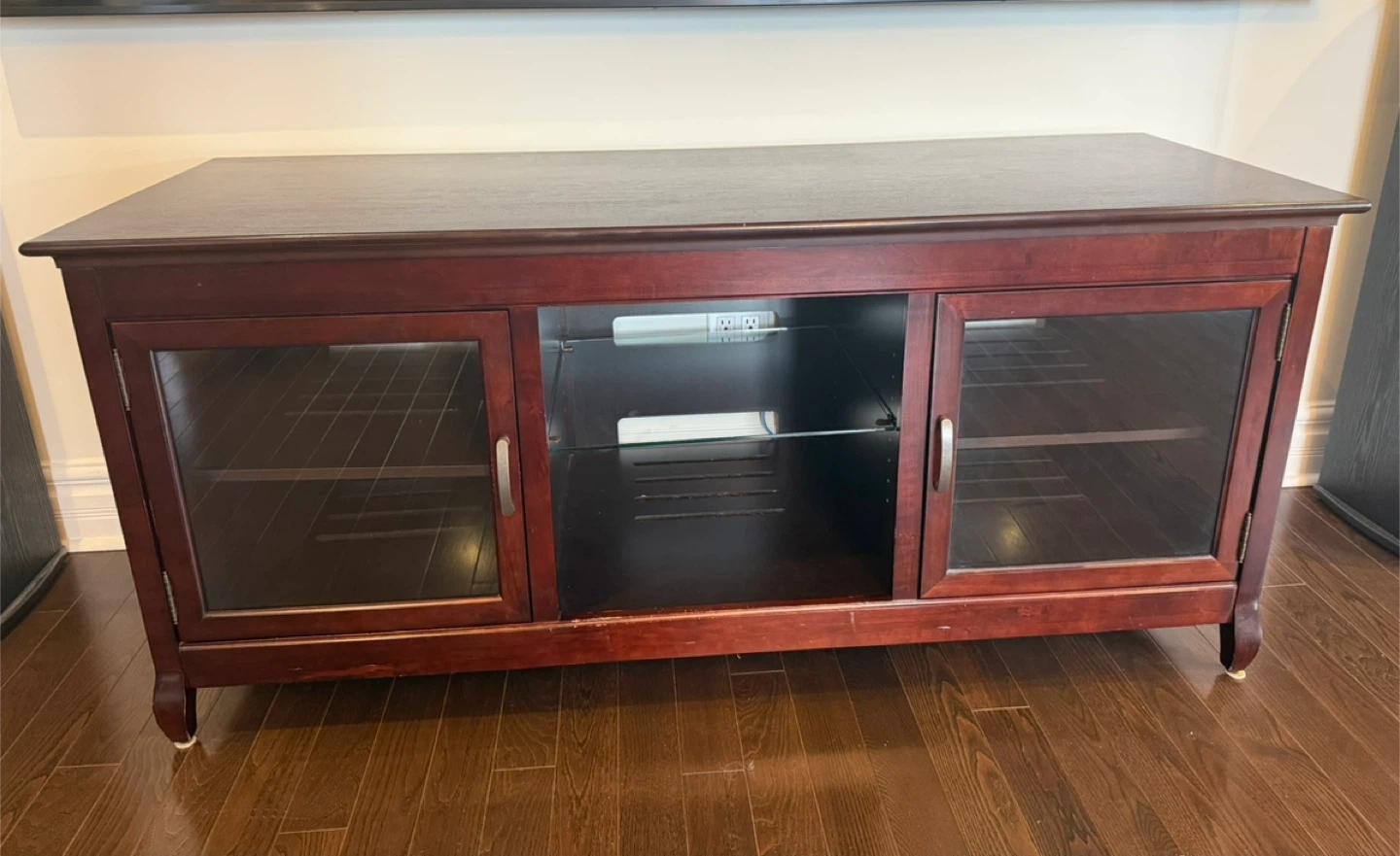 Wooden Media Console with Glass Doors - photo 2