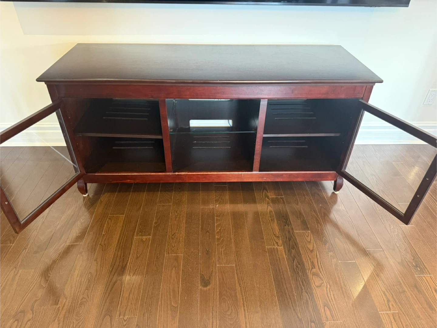 Wooden Media Console with Glass Doors