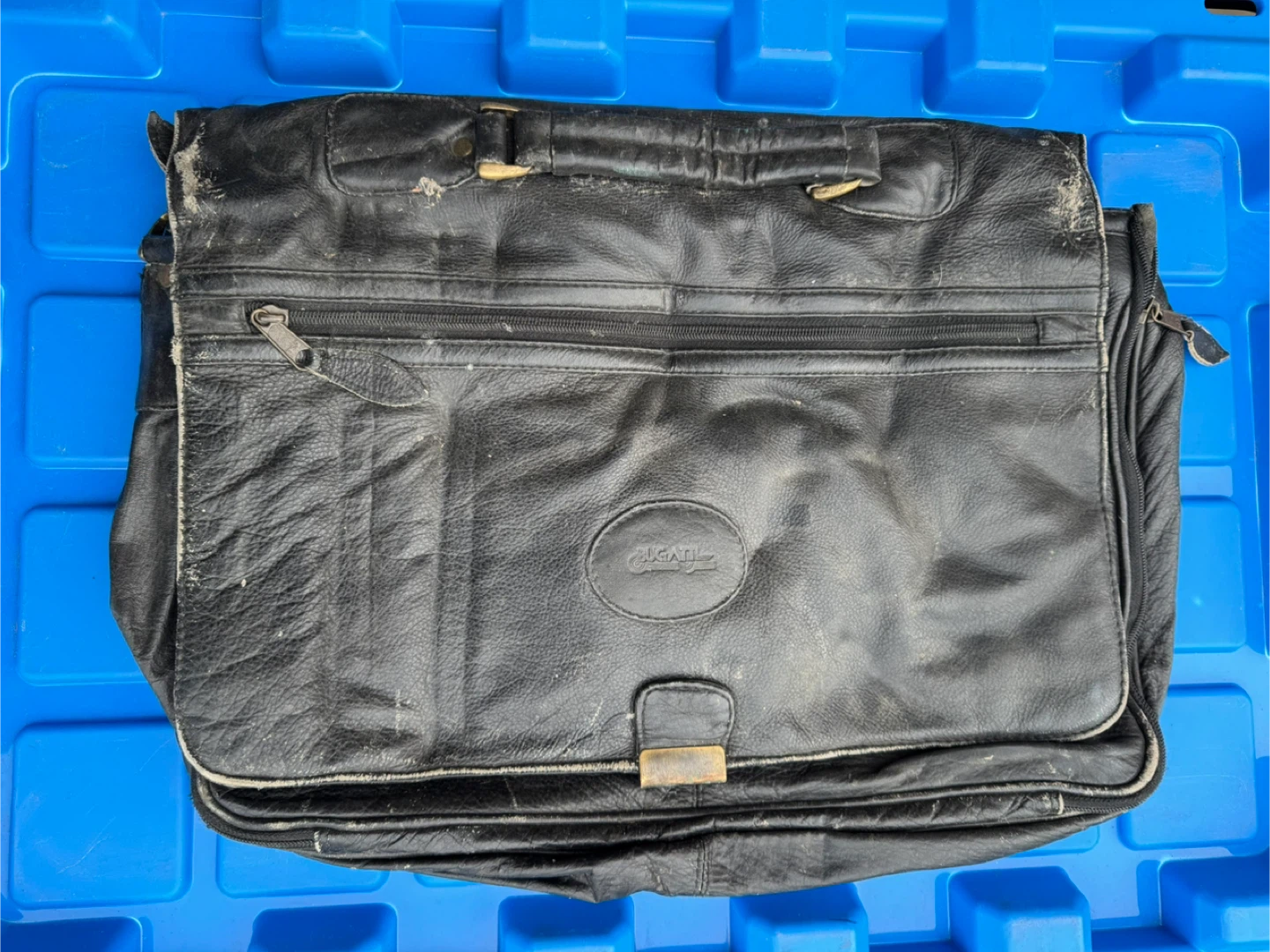 Vintage Black Leather Briefcase & Backpack Set