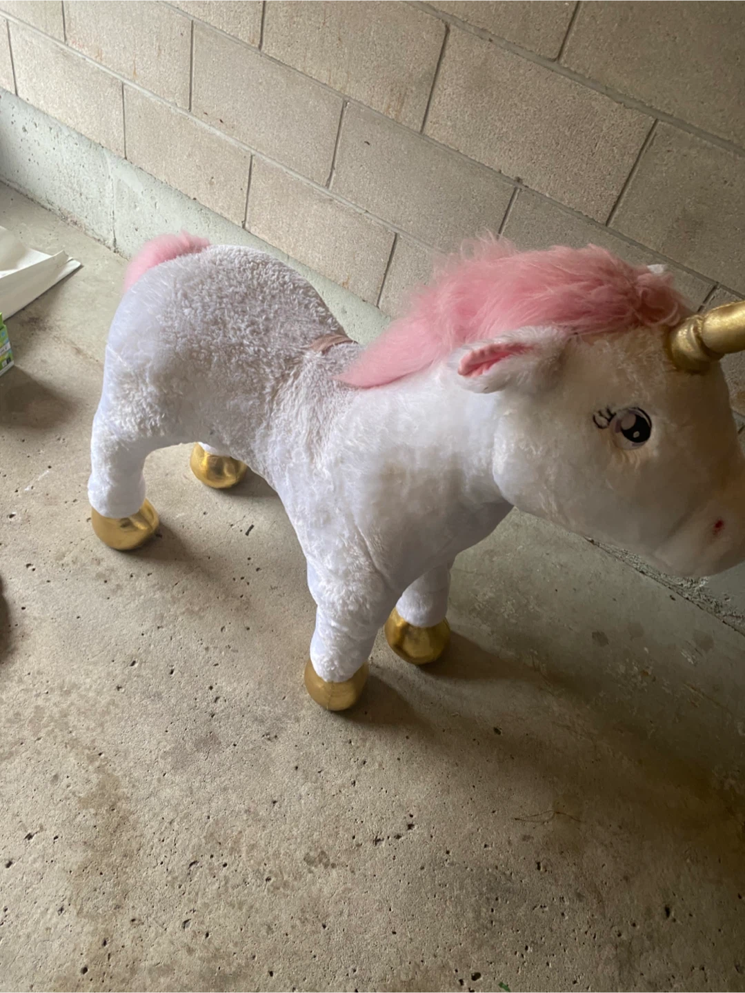 Plush Unicorn Stool with Gold Hooves