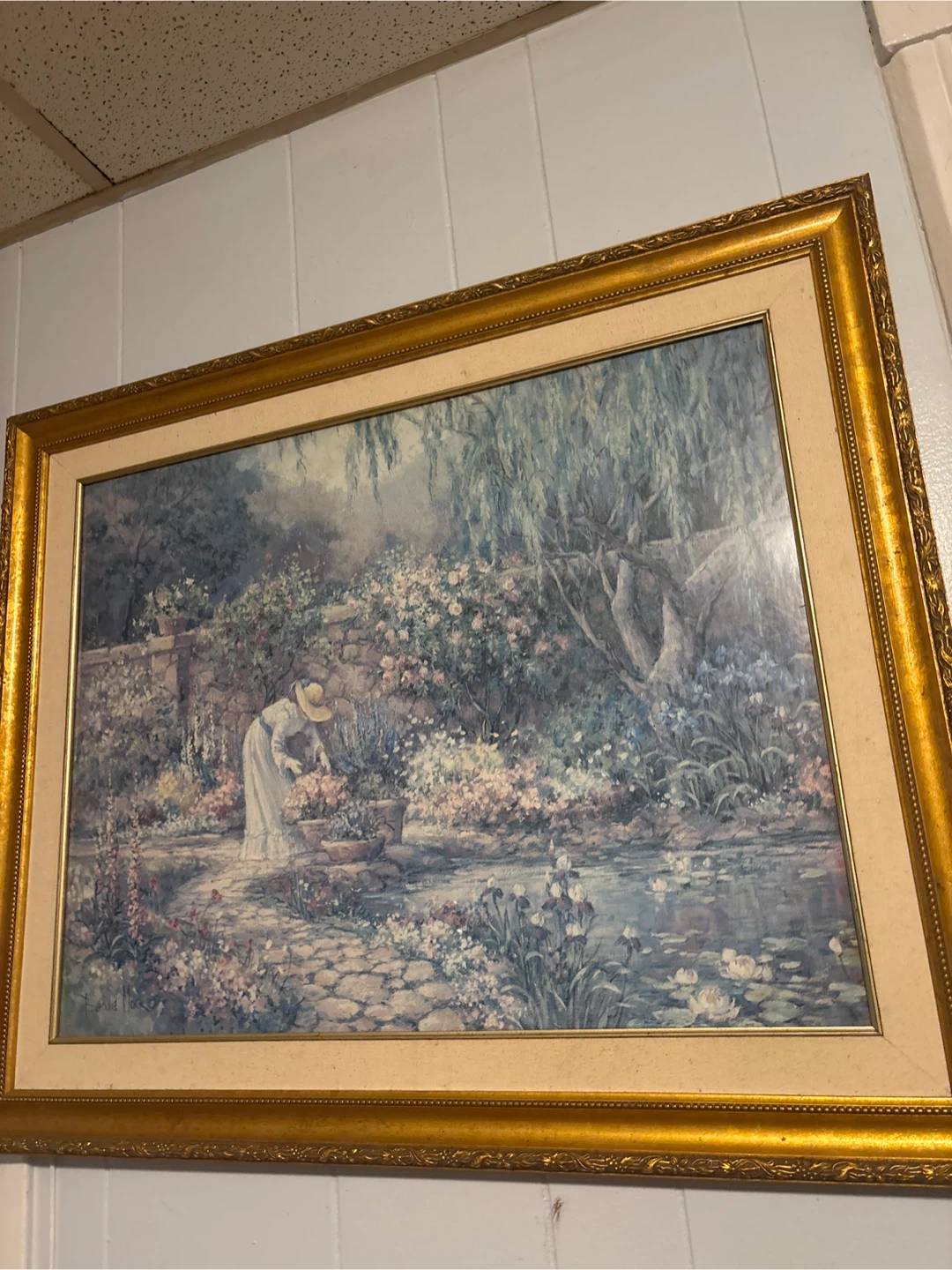 Framed Garden Scene Painting