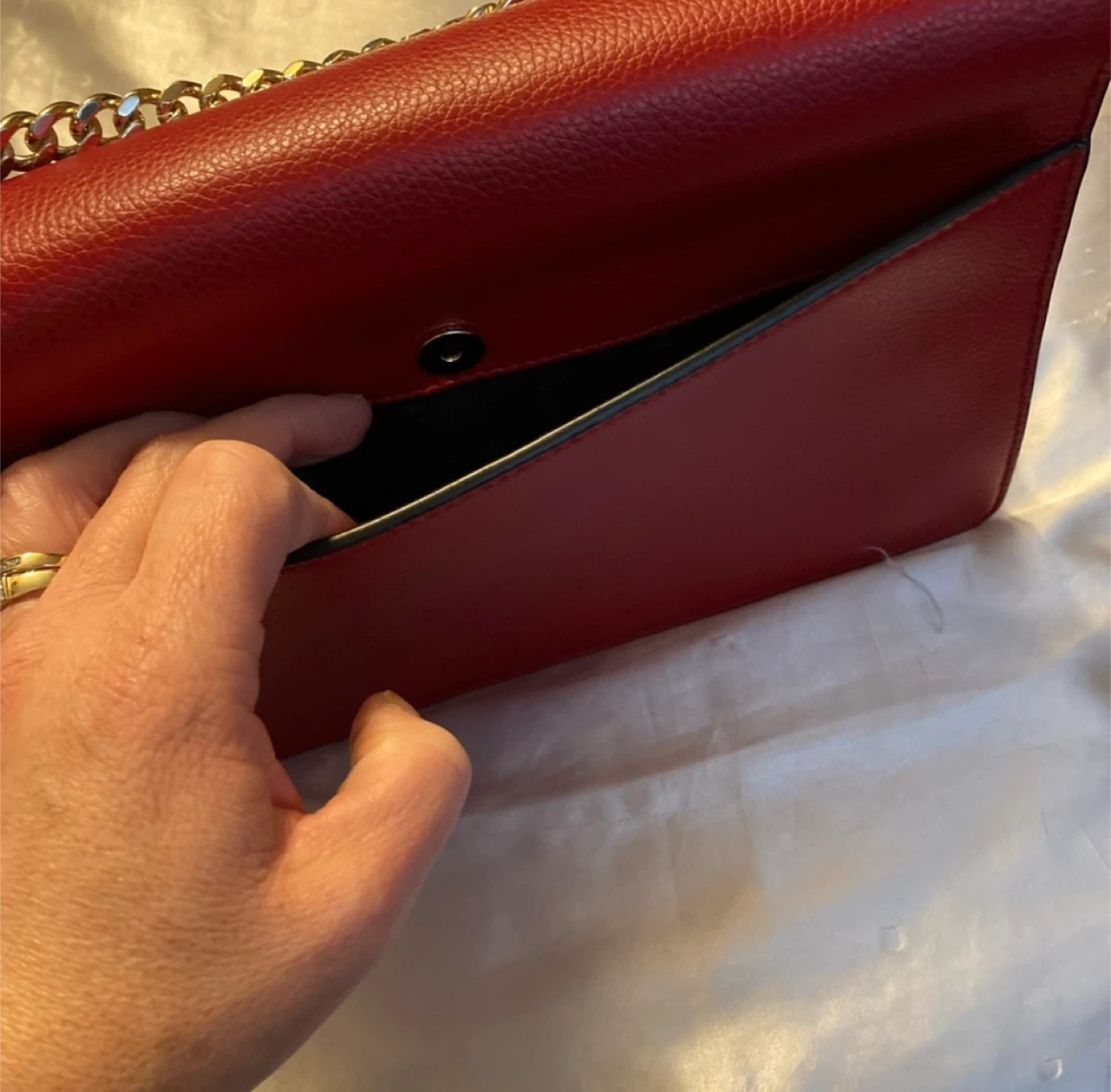 DKNY Red Leather Shoulder Bag with Gold Chain - photo 4