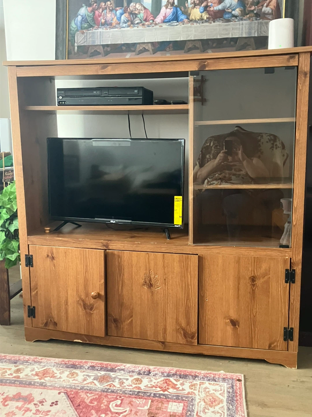 Wooden Entertainment Unit with Glass Doors