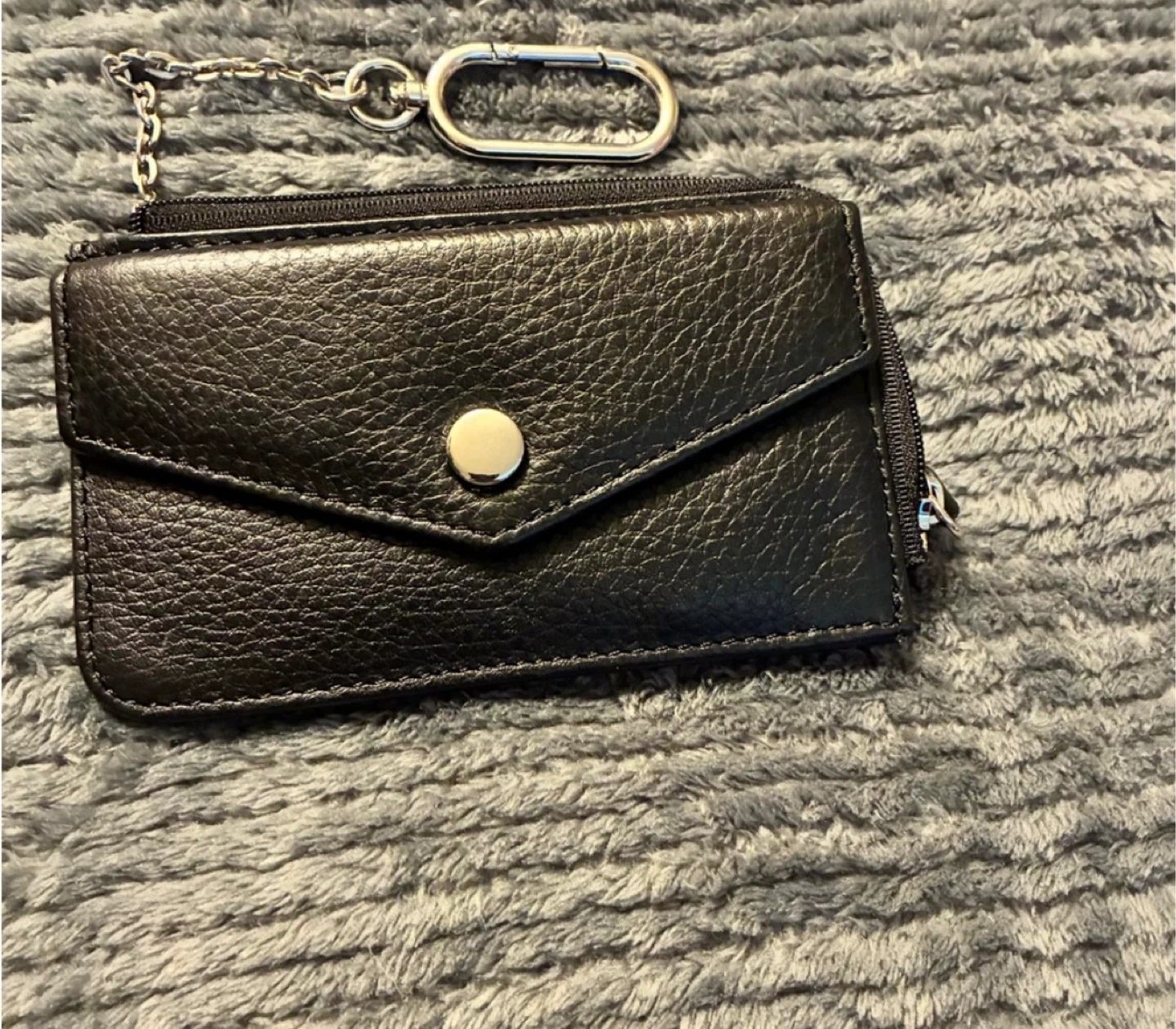 Black Genuine Leather Card Holder with Zipper Coin Pouch
