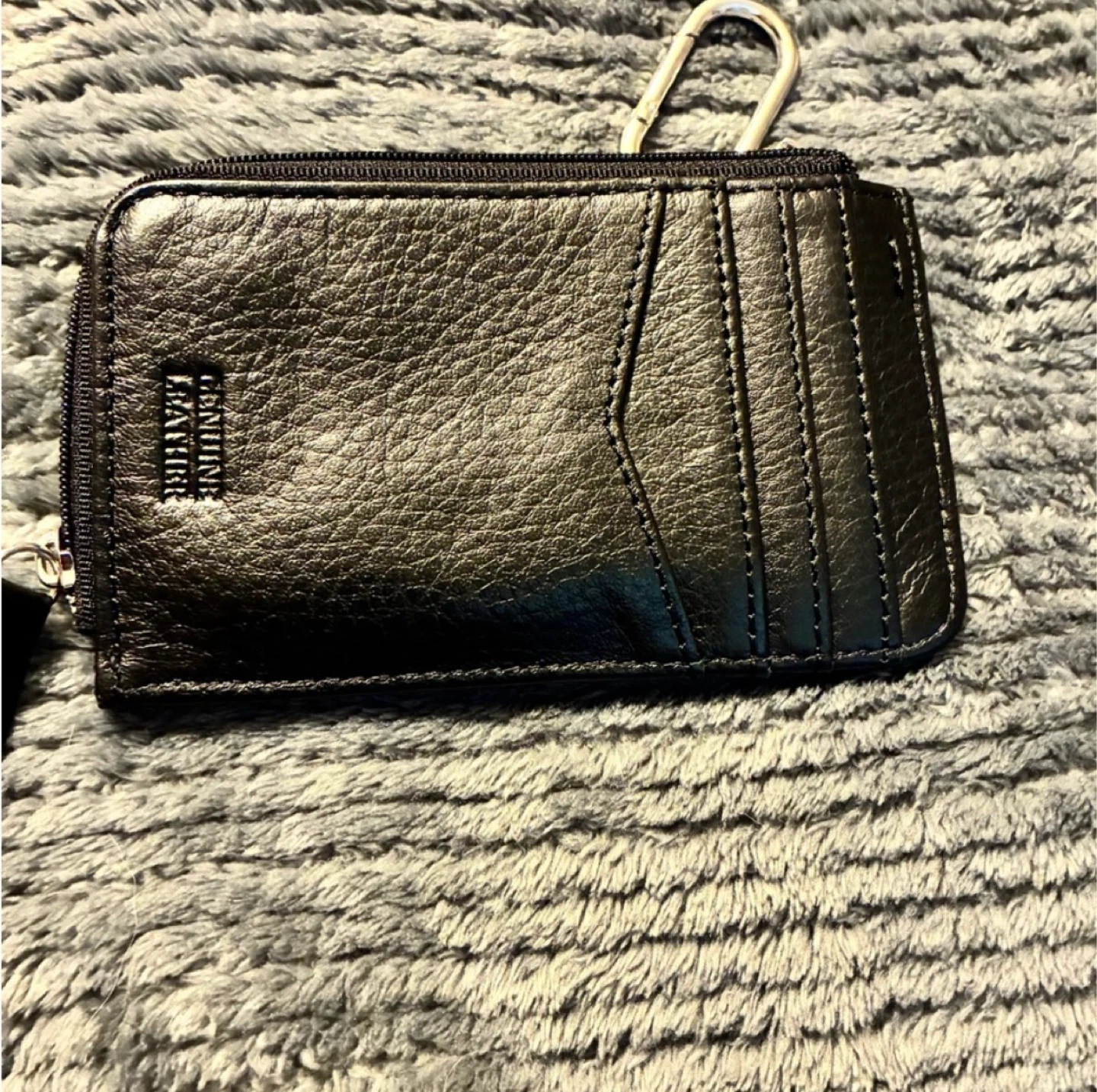Black Genuine Leather Card Holder with Zipper Coin Pouch - photo 2