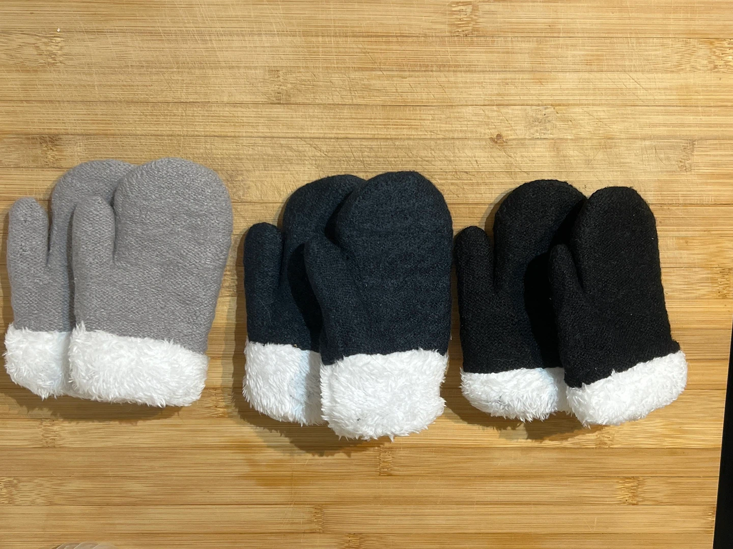 Children's Mittens - Grey, Black, and White Trim