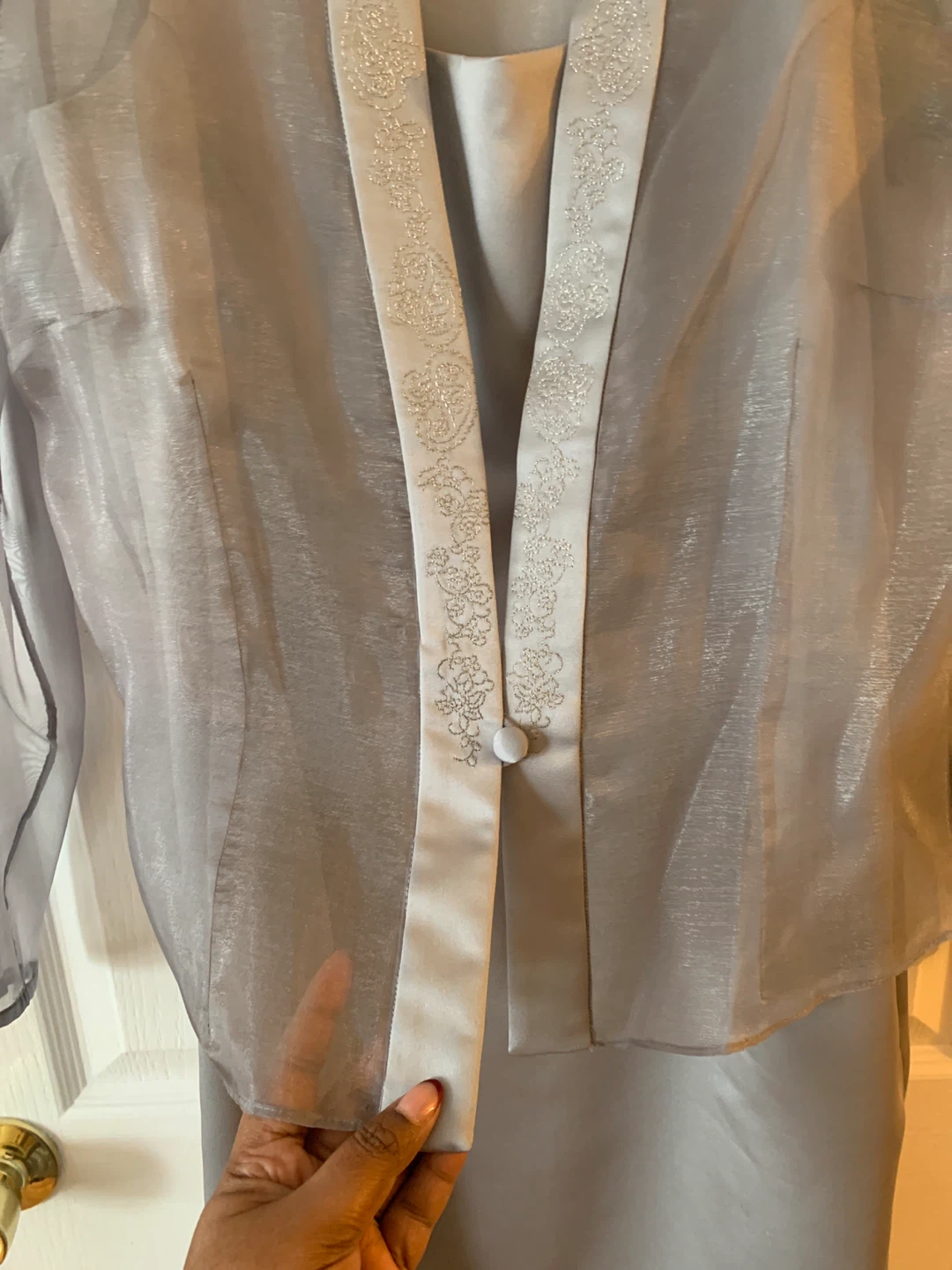 OBLIQUE Grey Sheer Jacket and Dress Set - Size 8 - photo 3