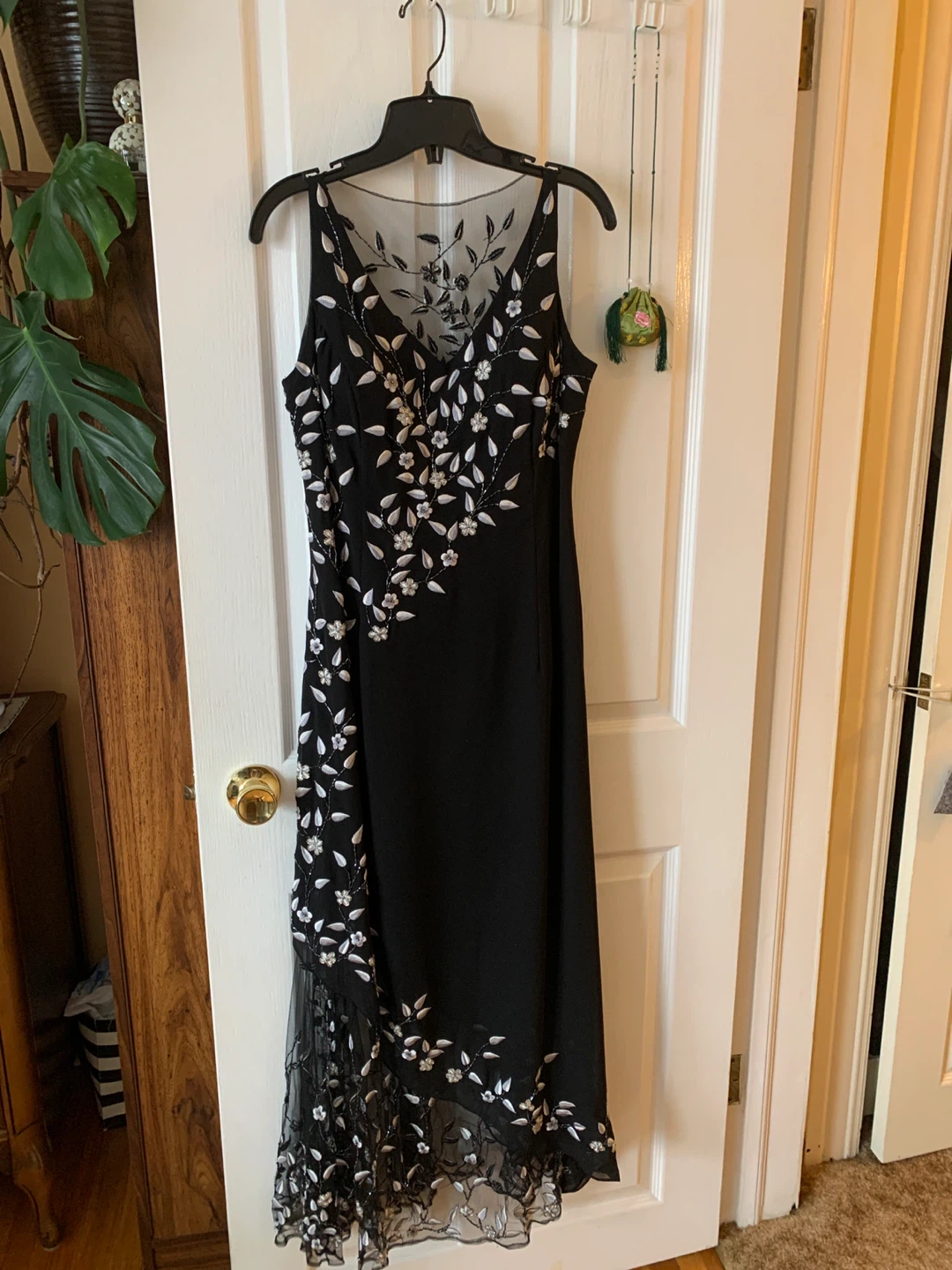 Black Beaded Floral Maxi Dress