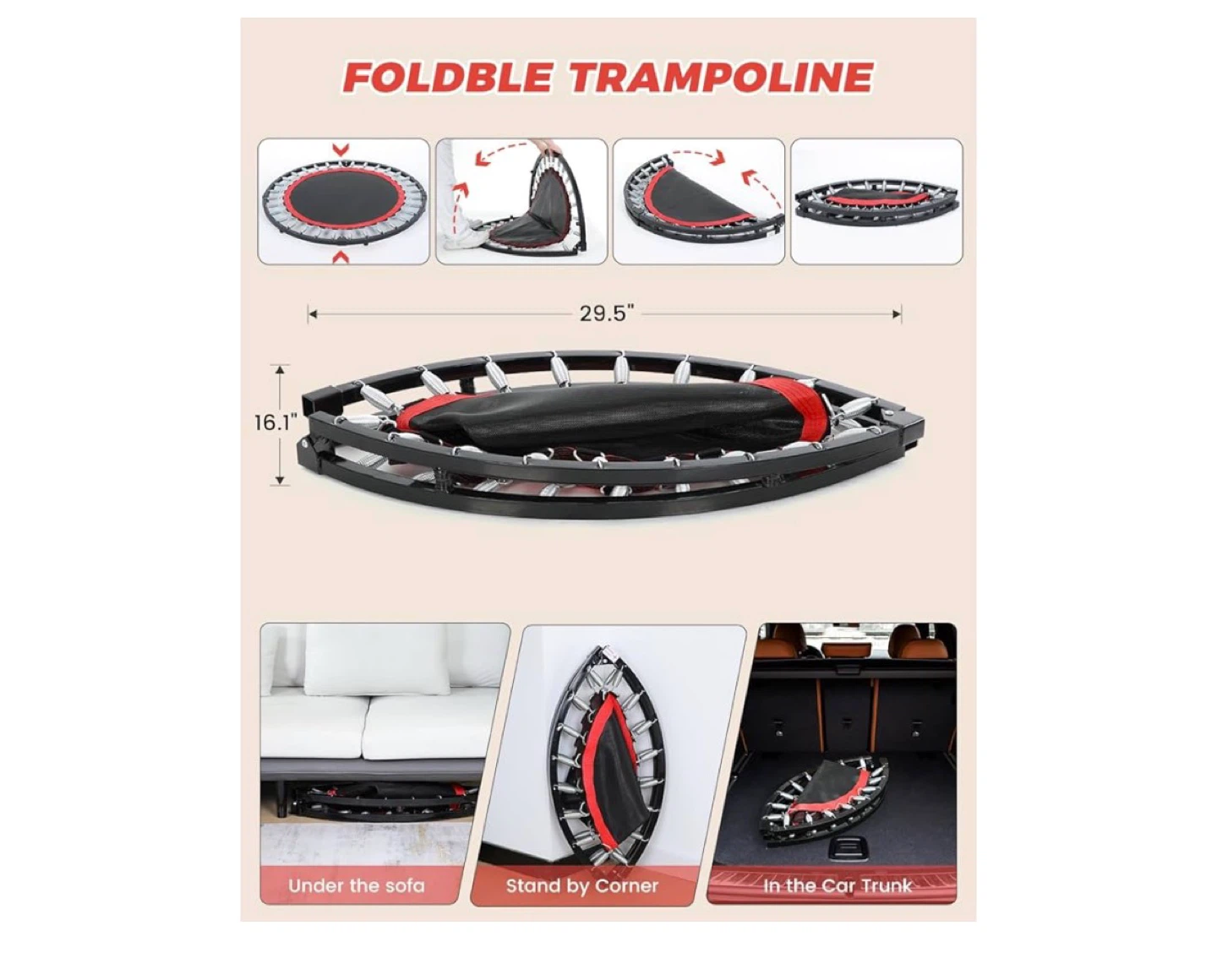 Foldable Rebounder Fitness Trampoline with Handle - photo 5