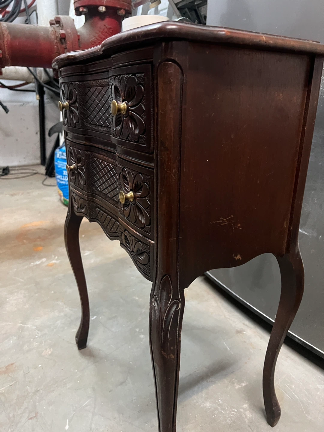 Antique Carved Wooden Side Table with Drawers - photo 2