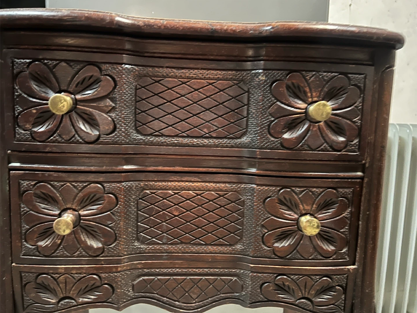 Antique Carved Wooden Side Table with Drawers - photo 3