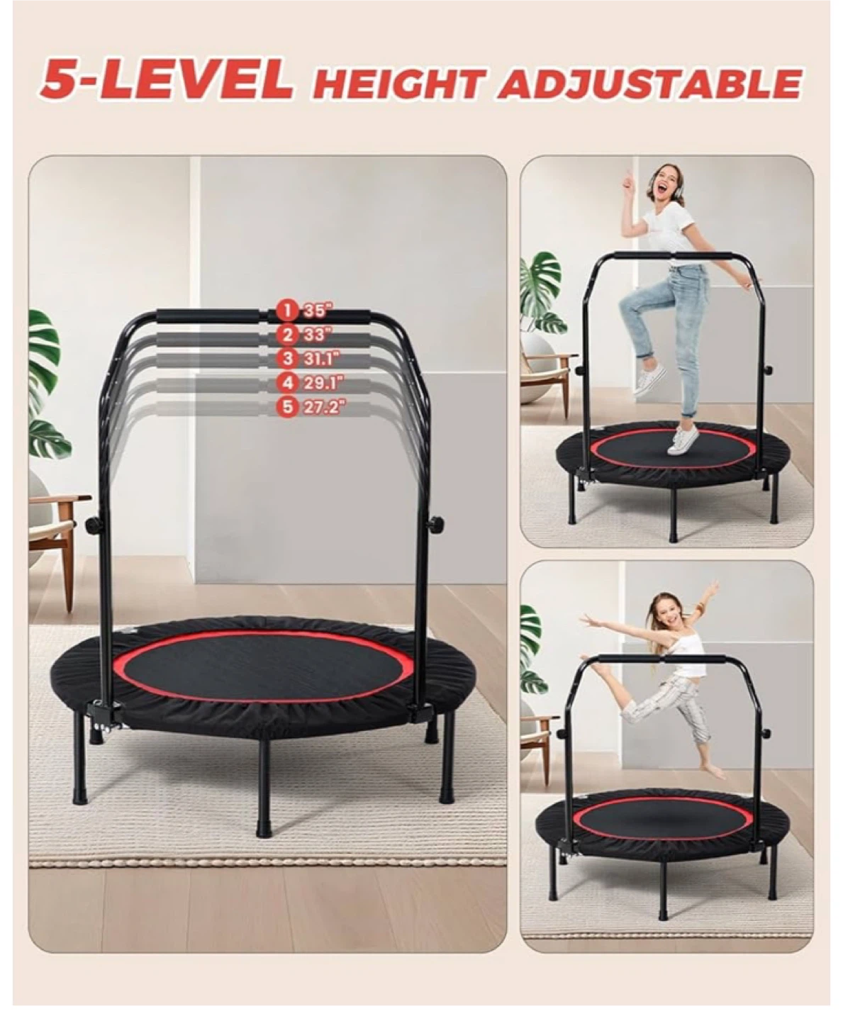 Adjustable Mini Rebounder Trampoline with Handle - photo 2