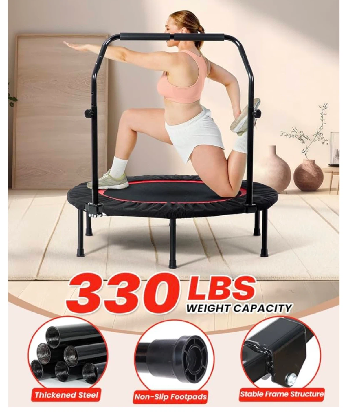 Adjustable Mini Rebounder Trampoline with Handle - photo 3